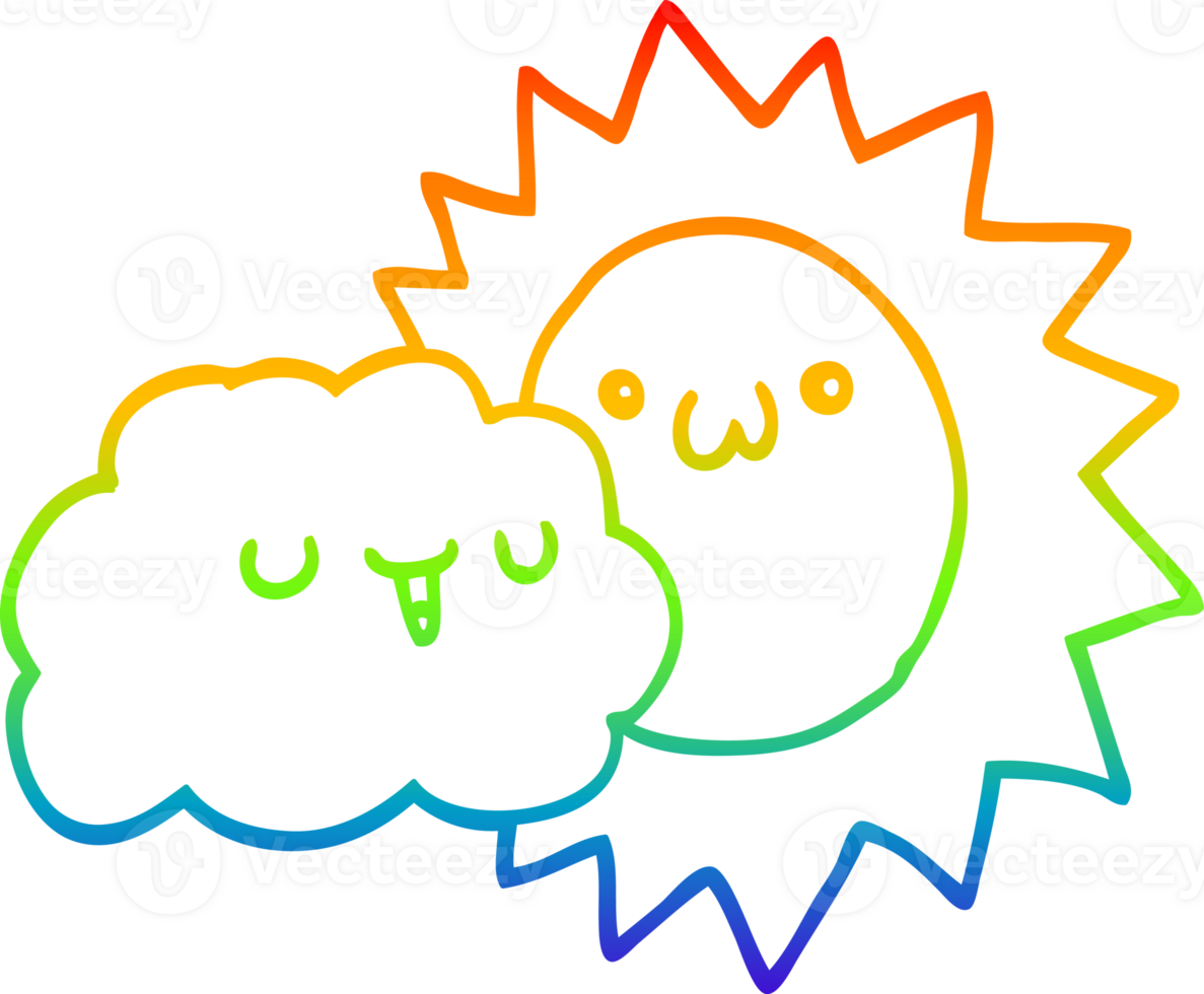 rainbow gradient line drawing cartoon sun and cloud png