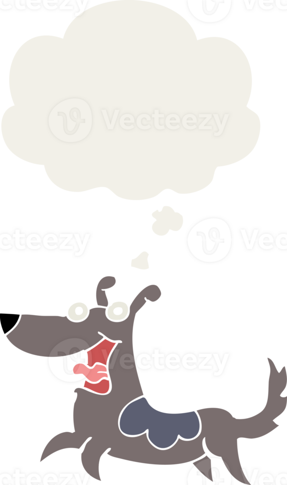 happy dog cartoon and thought bubble in retro style png