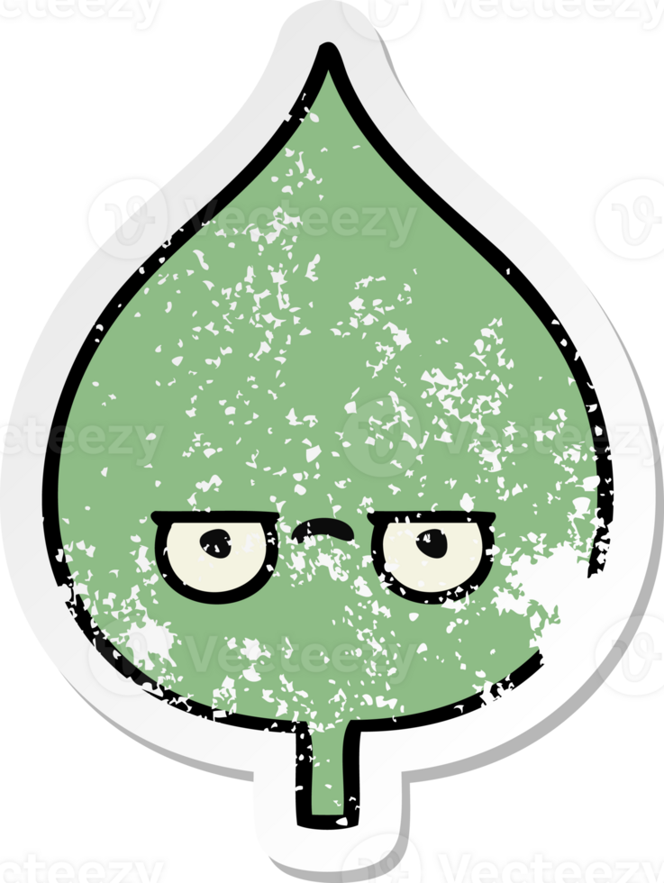 distressed sticker of a cute cartoon expressional leaf png