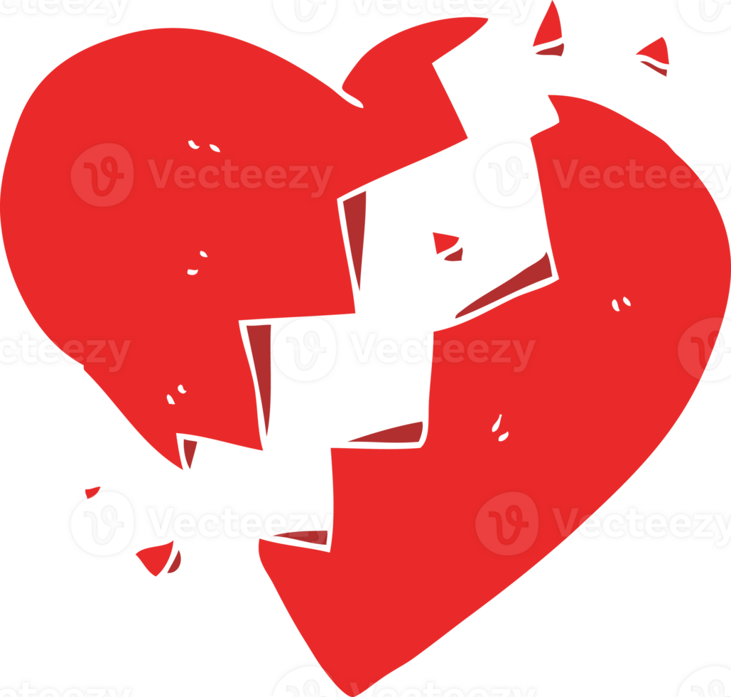 flat color illustration of a cartoon broken heart png