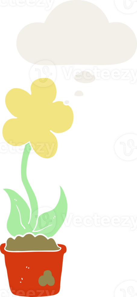 cute cartoon flower and thought bubble in retro style png