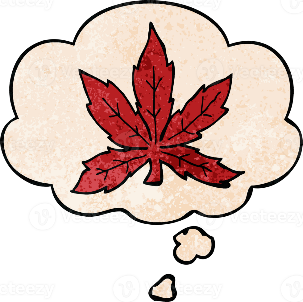 cartoon marijuana leaf and thought bubble in grunge texture pattern style png