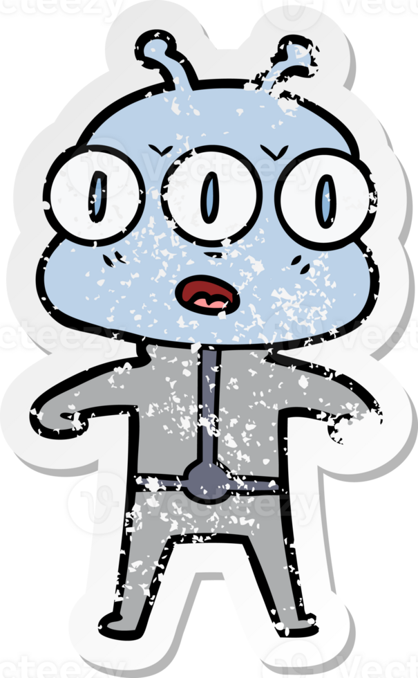 distressed sticker of a cartoon three eyed alien png