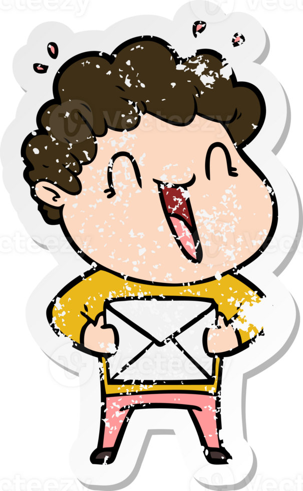 distressed sticker of a cartoon happy man png