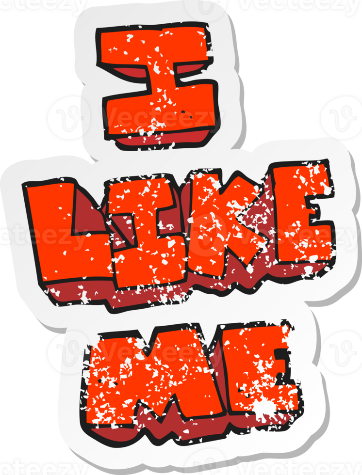 retro distressed sticker of a cartoon i like me symbol png
