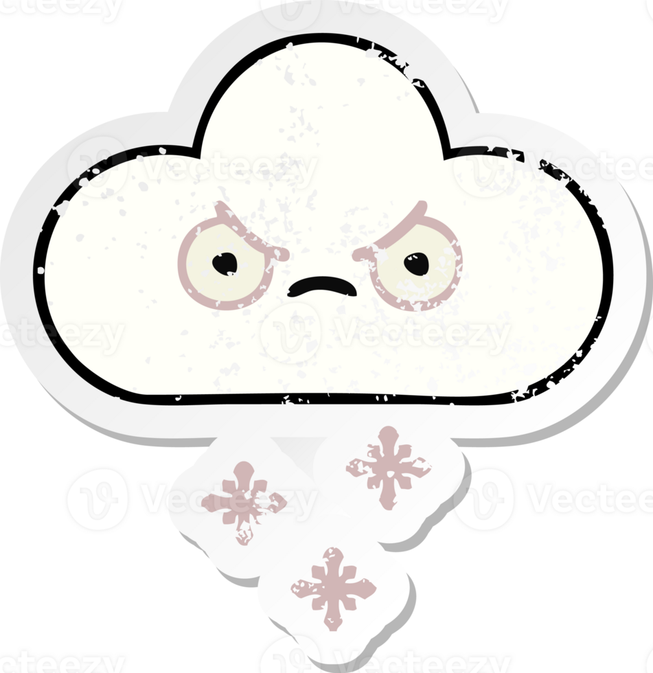 distressed sticker of a cute cartoon snow cloud png