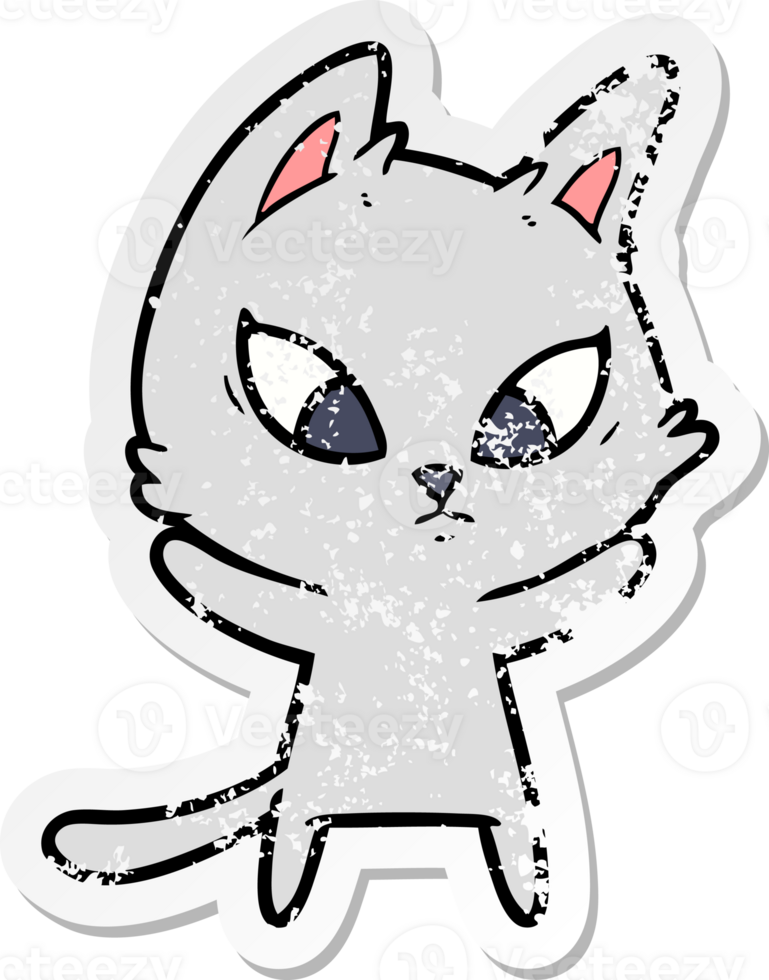 distressed sticker of a confused cartoon cat png