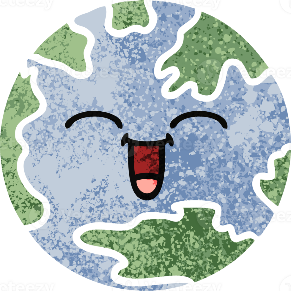 retro illustration style cartoon planet earth png
