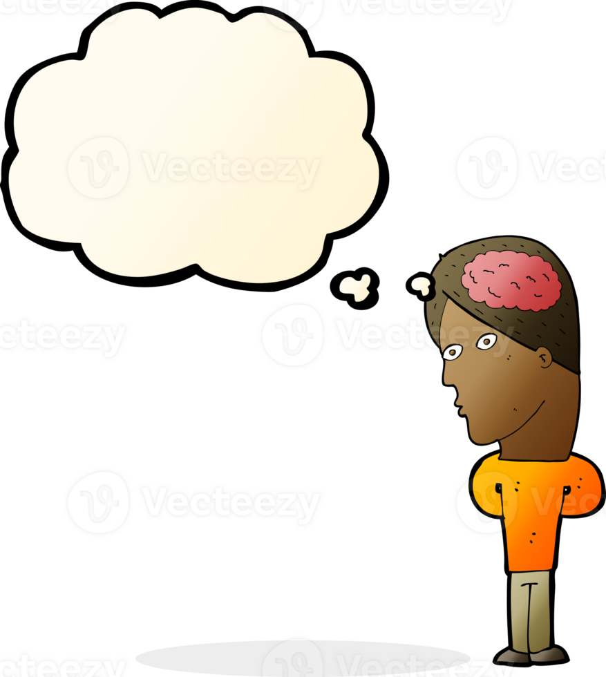 cartoon man with big brain with thought bubble png