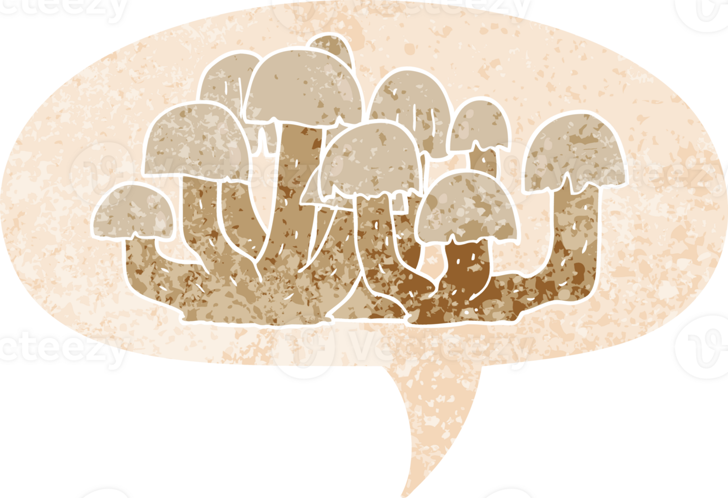 cartoon mushroom and speech bubble in retro textured style png