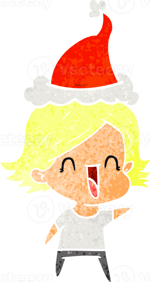 retro cartoon of a happy woman wearing santa hat png
