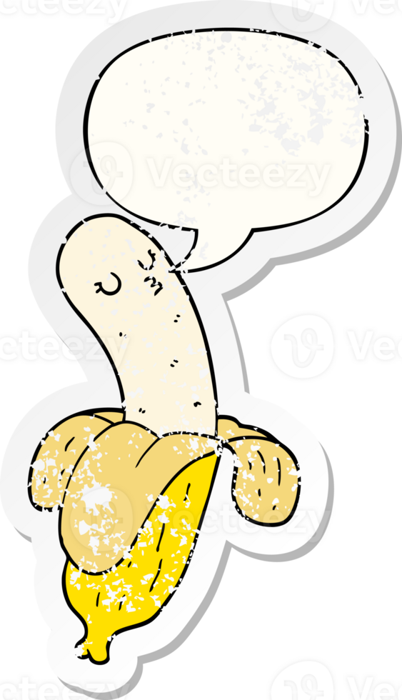 cartoon banana and speech bubble distressed sticker png