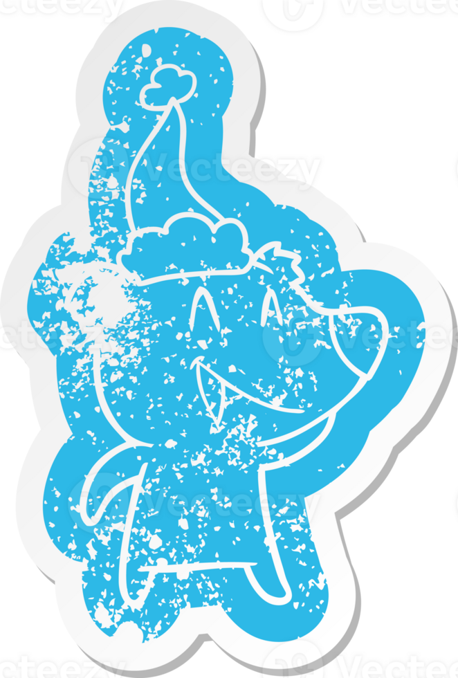 laughing bear cartoon distressed sticker of a wearing santa hat png