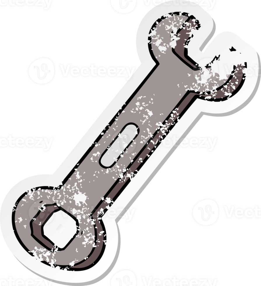 distressed sticker of a cartoon spanner png