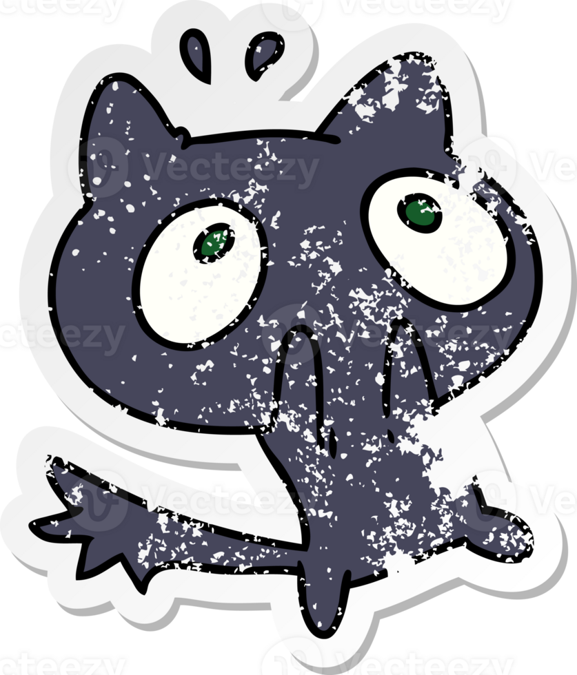 distressed sticker cartoon kawaii of a shocked cat png