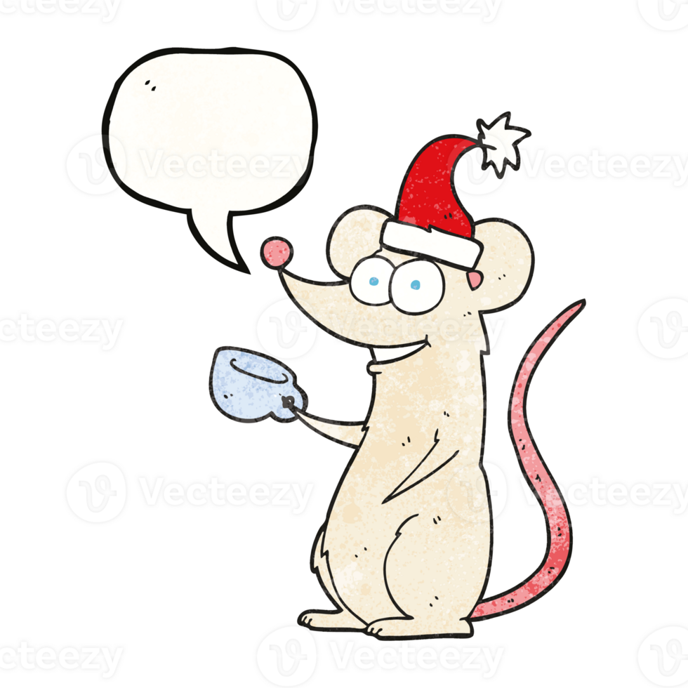 speech bubble textured cartoon mouse wearing christmas hat png