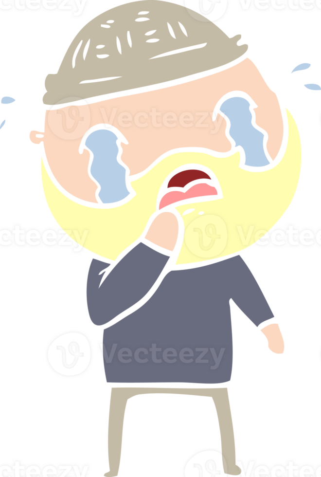 flat color style cartoon bearded man crying png