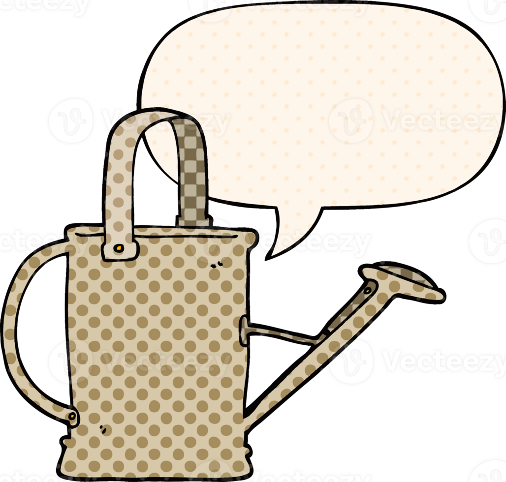 cartoon watering can and speech bubble in comic book style png