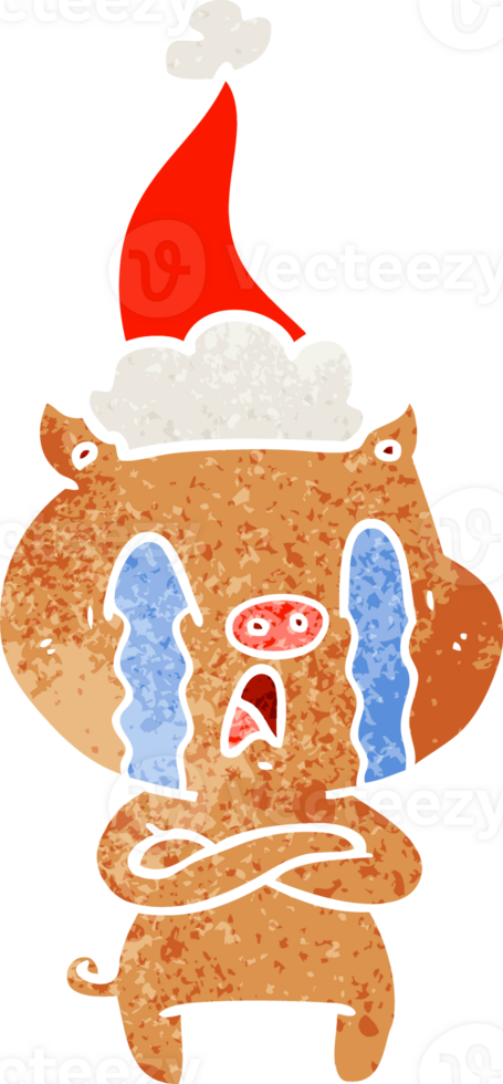 crying pig retro cartoon of a wearing santa hat png