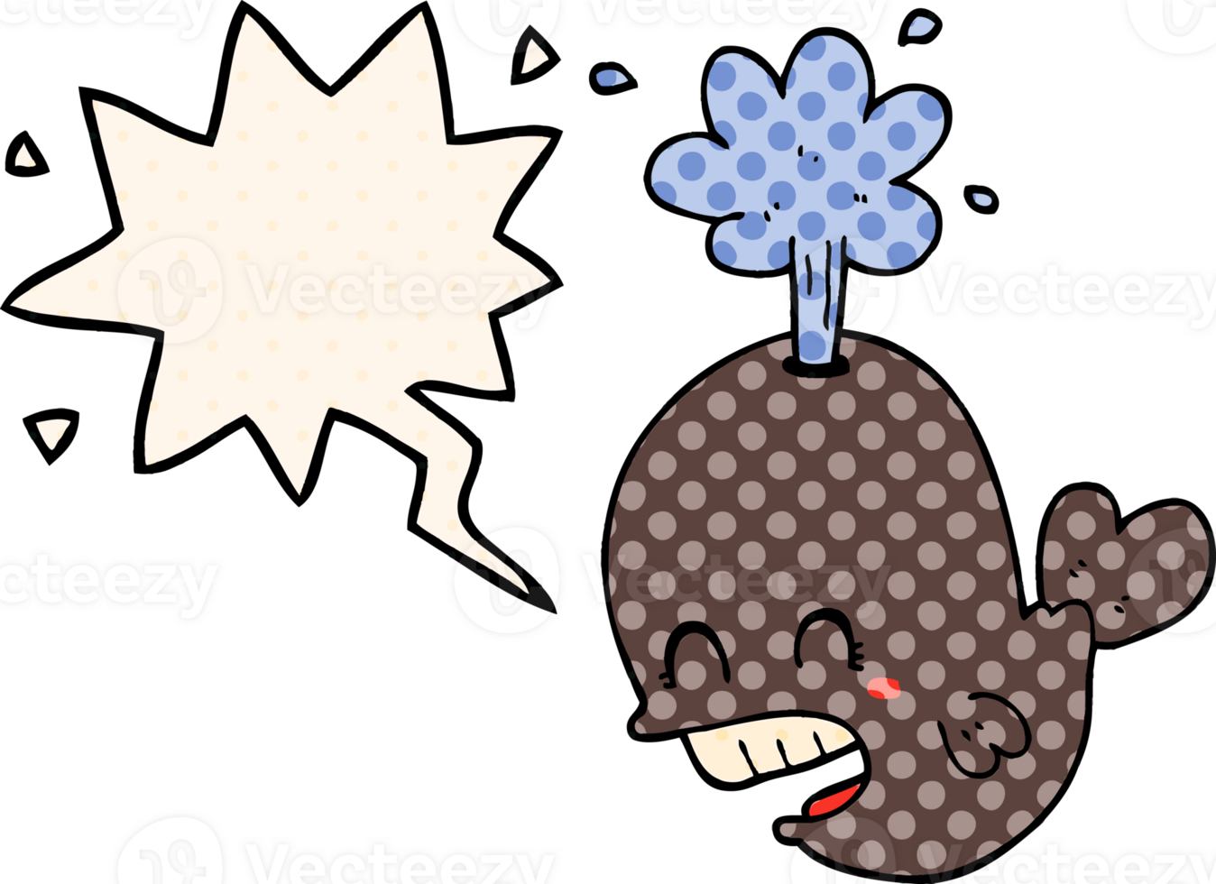 cartoon spouting whale and speech bubble in comic book style png