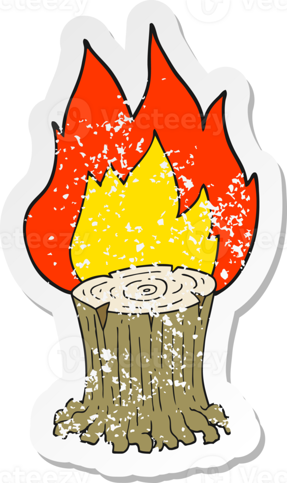 retro distressed sticker of a cartoon big tree stump on fire png
