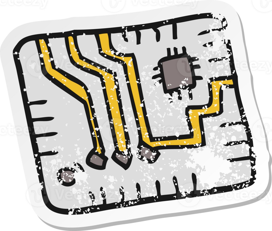 retro distressed sticker of a cartoon computer circuitboard png