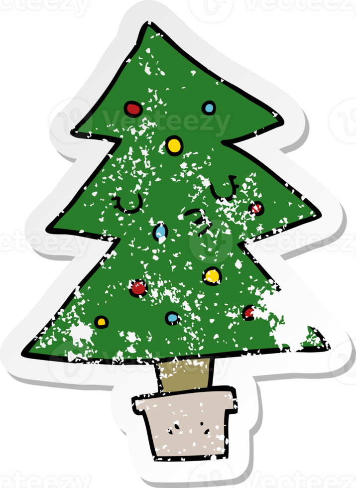 distressed sticker of a cartoon christmas tree png
