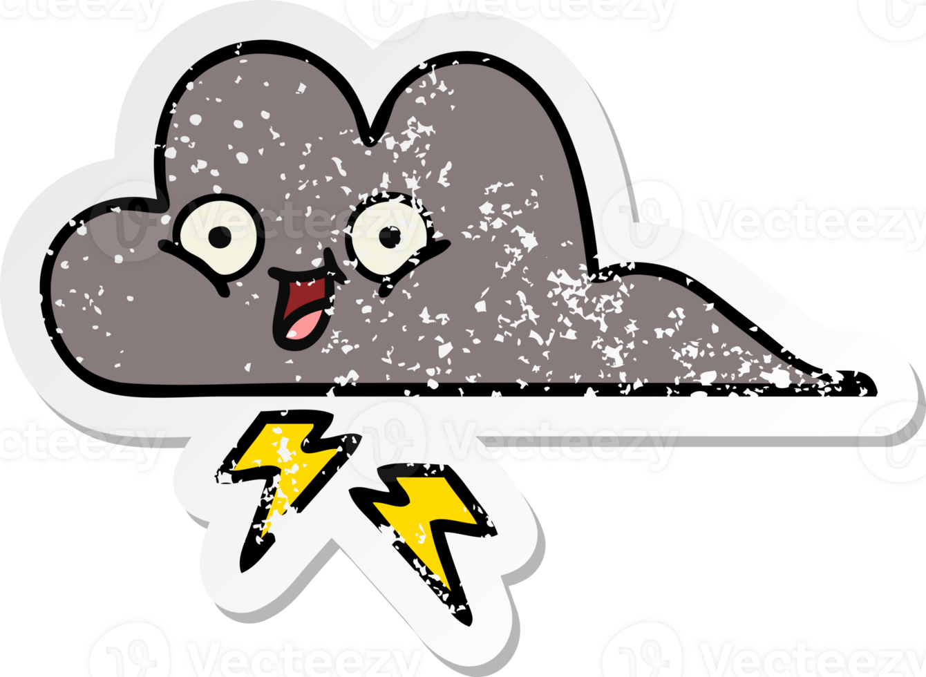 distressed sticker of a cute cartoon storm cloud png