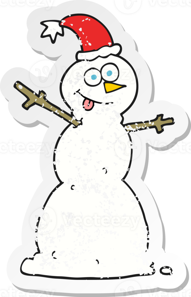 retro distressed sticker of a cartoon snowman png