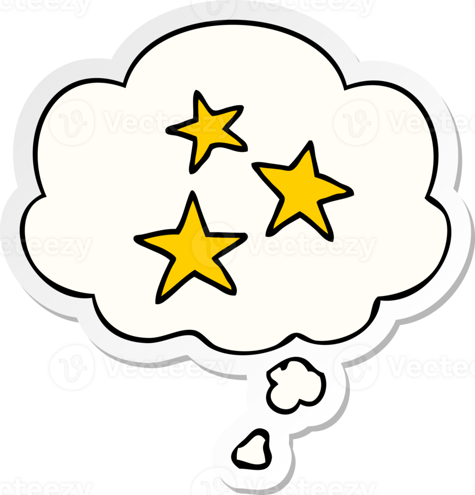 cartoon star symbols and thought bubble as a printed sticker png