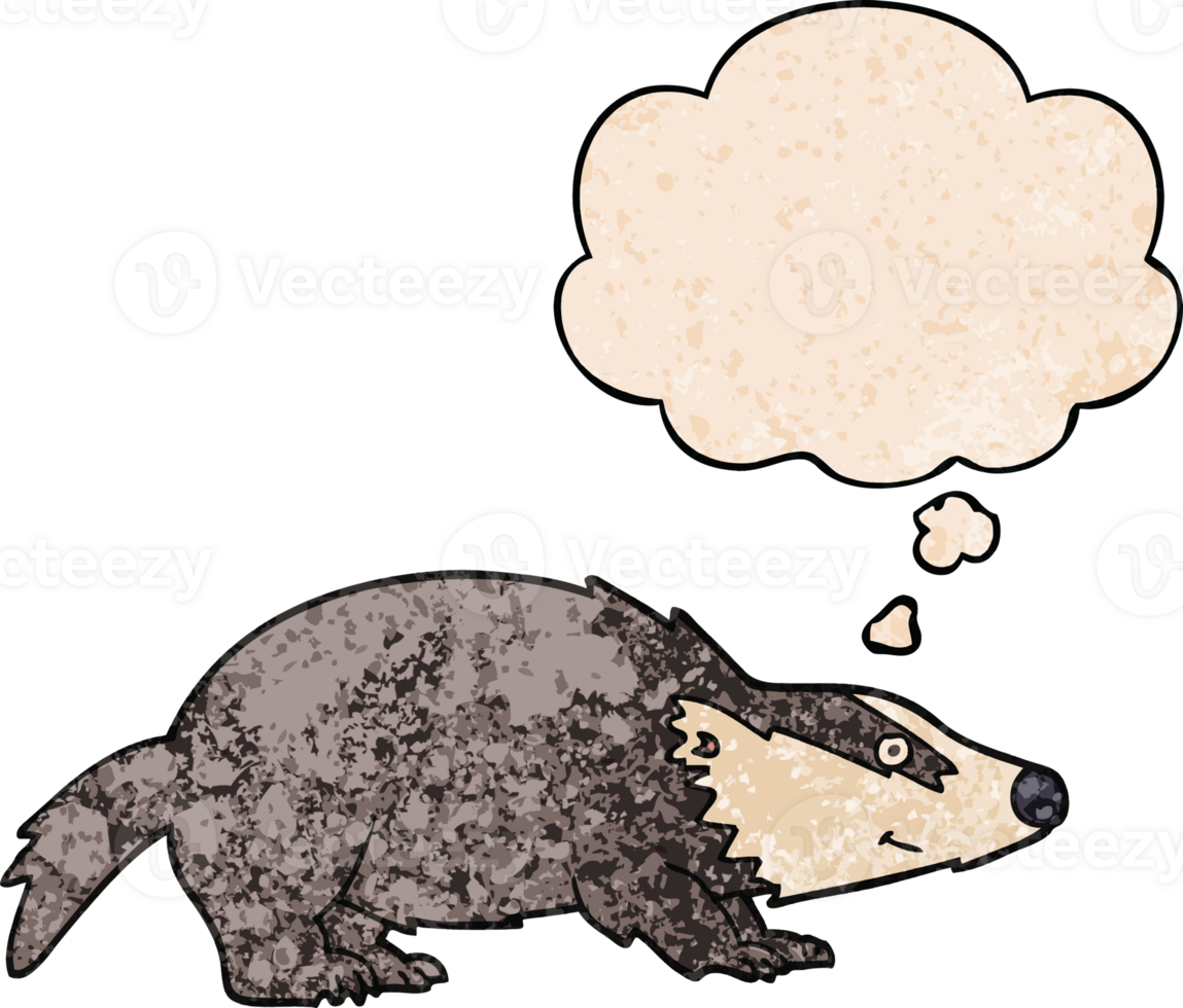 cartoon badger and thought bubble in grunge texture pattern style png