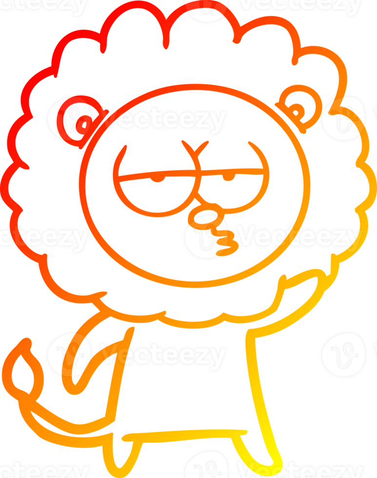 warm gradient line drawing cartoon bored lion waving png