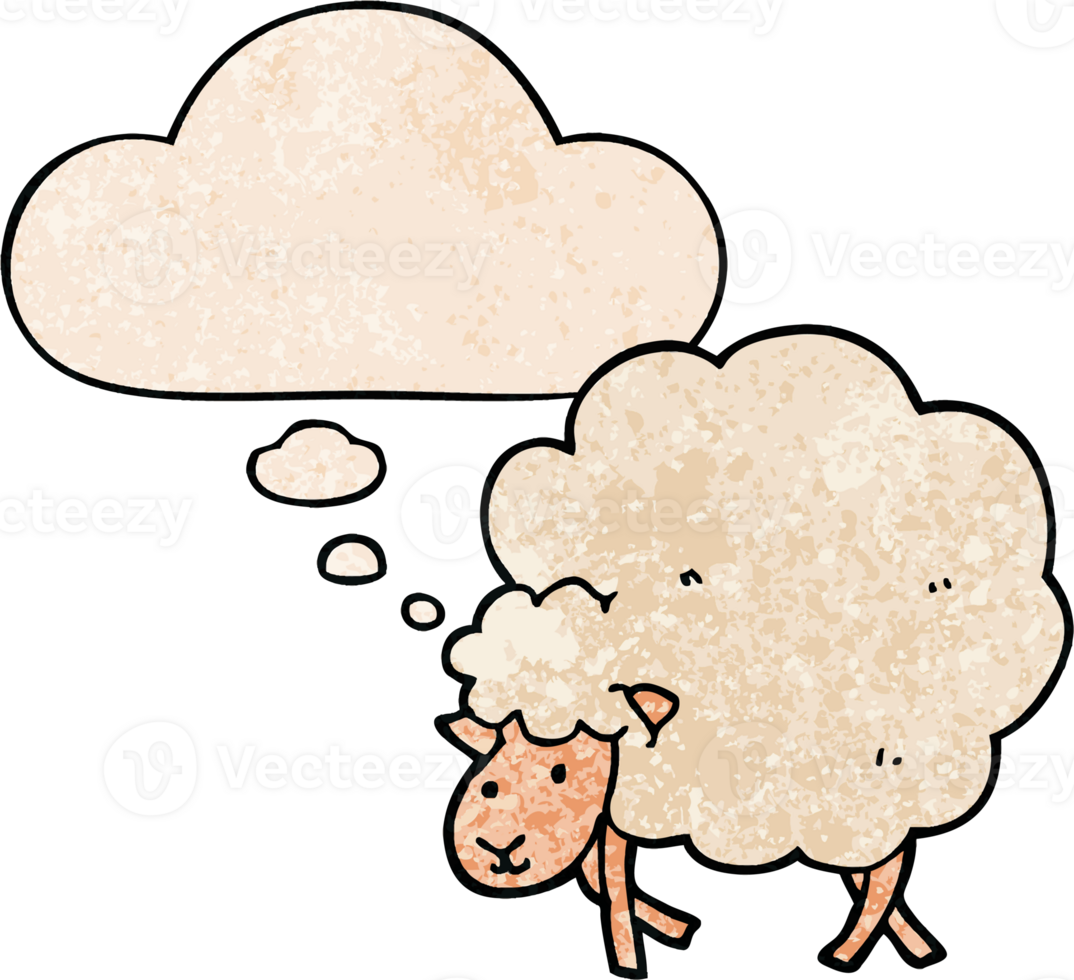 cartoon sheep and thought bubble in grunge texture pattern style png