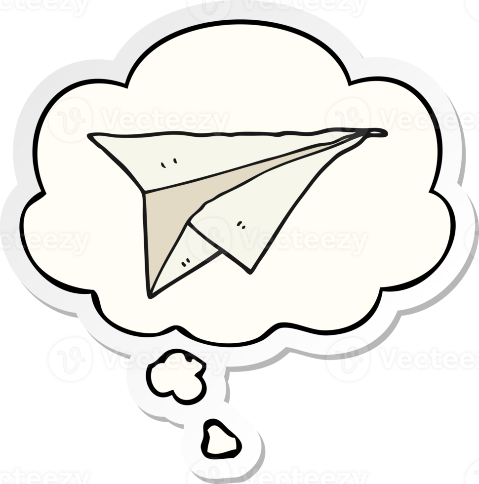 cartoon paper airplane and thought bubble as a printed sticker png