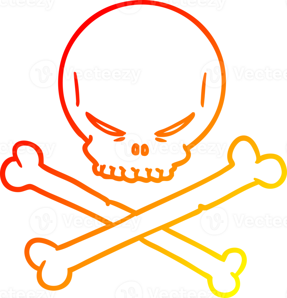 warm gradient line drawing cartoon skull and crossbones png
