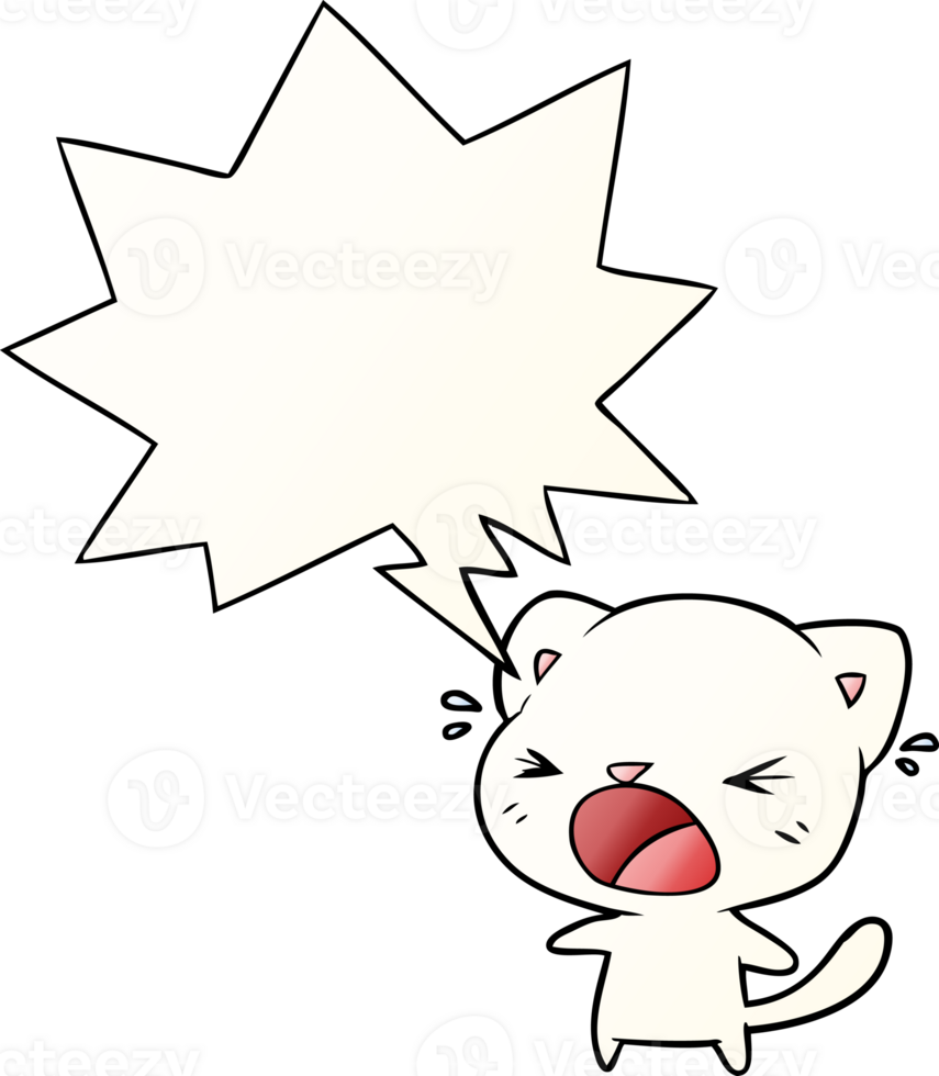 cute cartoon cat crying and speech bubble in smooth gradient style png
