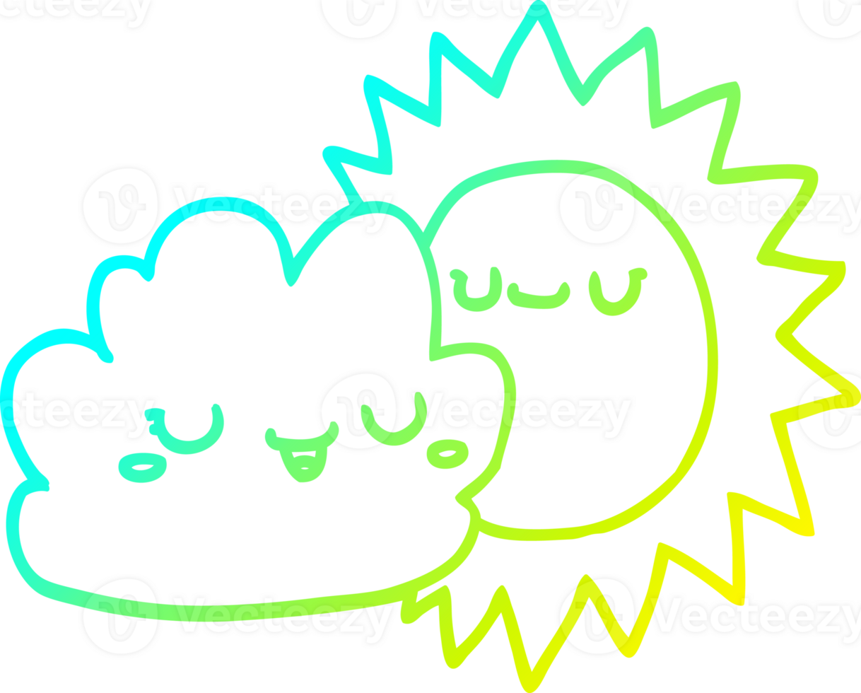 cold gradient line drawing cartoon sun and cloud png