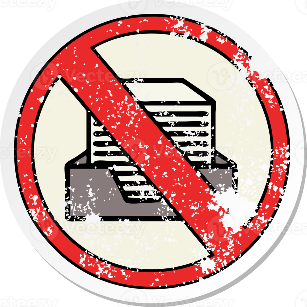 distressed sticker of a cute cartoon paperless office symbol png