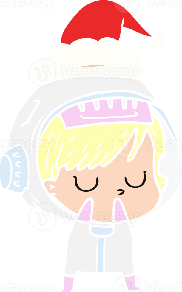 flat color illustration of a astronaut woman wearing santa hat png