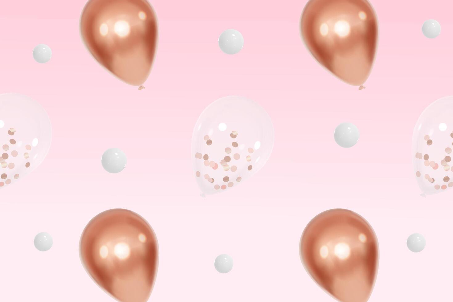 Realistic rose gold and transparent balloons celebration background