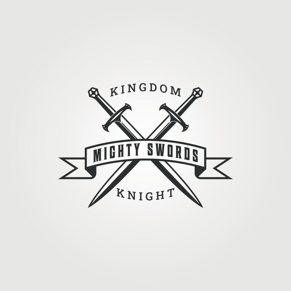 double mighty sword for mighty knight in kingdom logo vintage illustration template icon graphic design vector