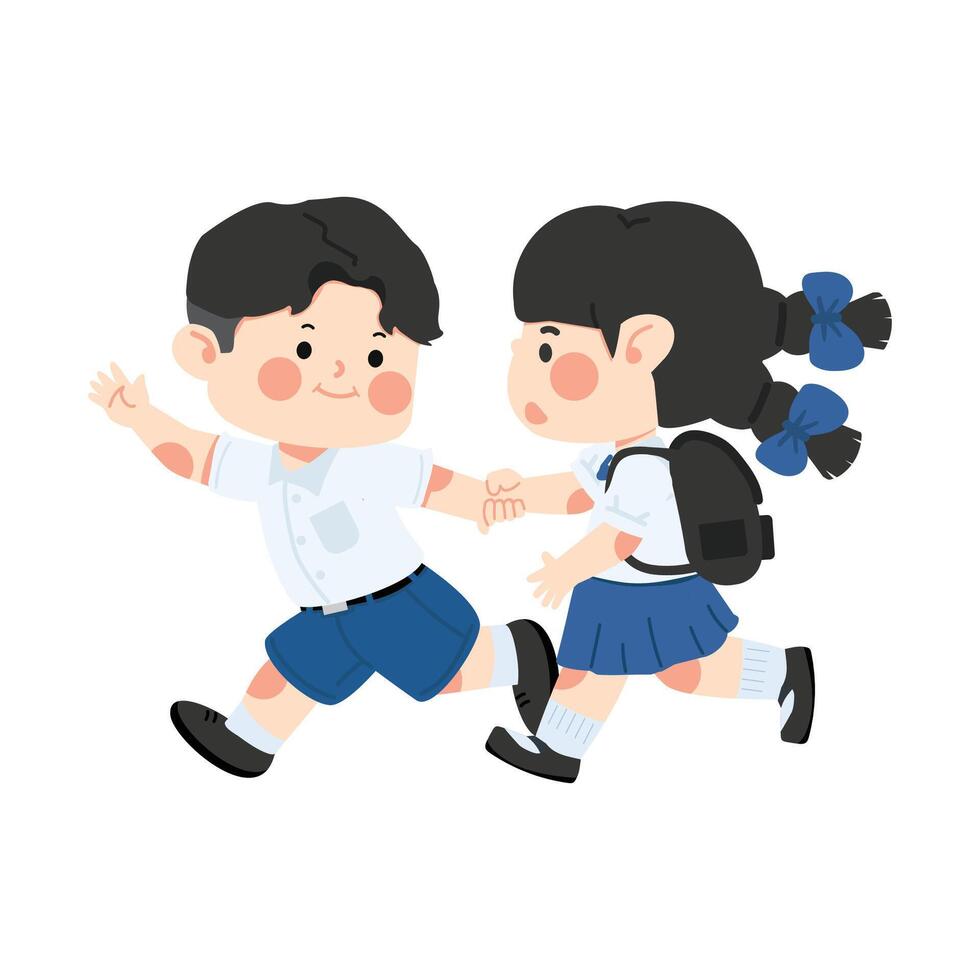 boy and girl running to school vector