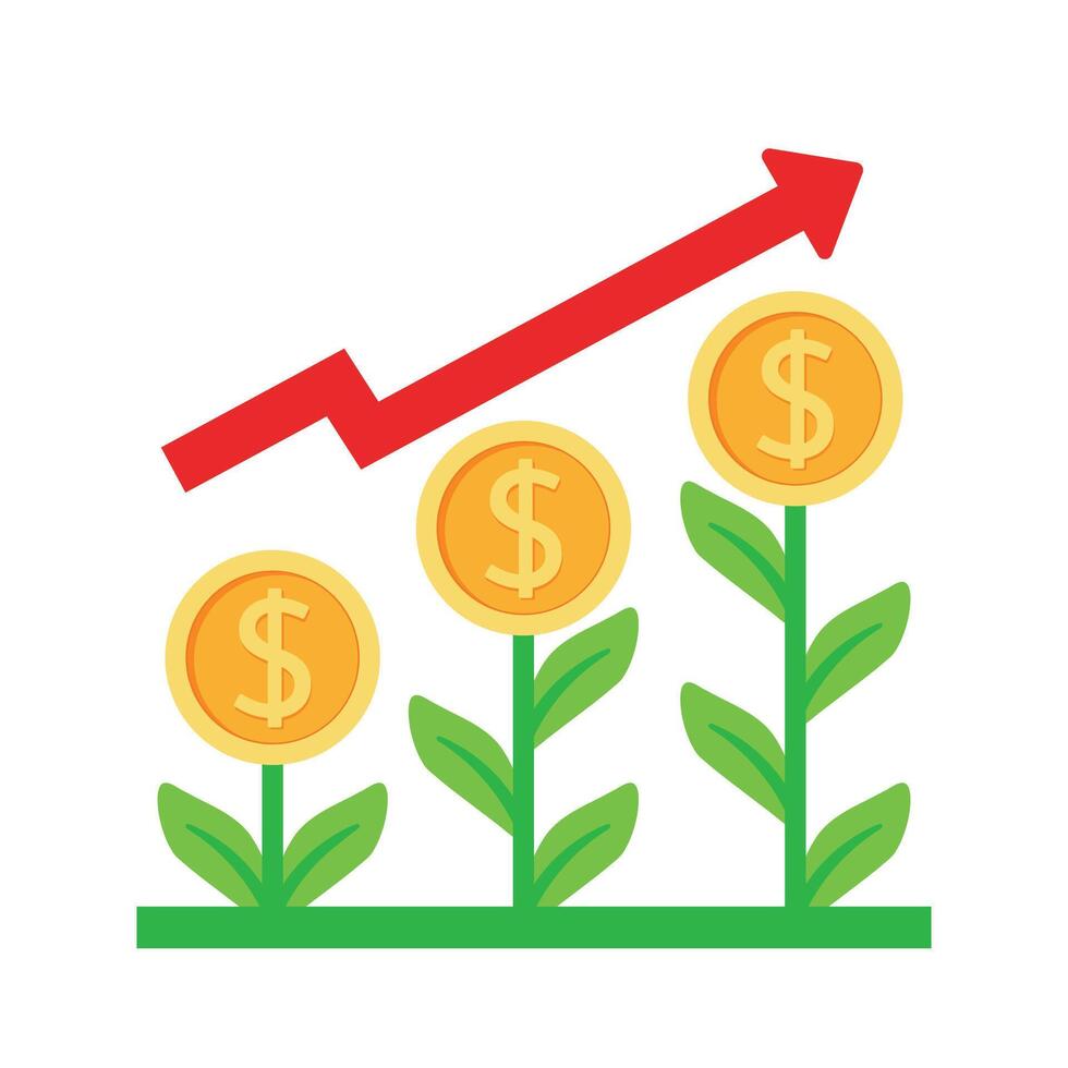 Arrow Growth Money Tree Coin Plant in USD Currency Illustration vector