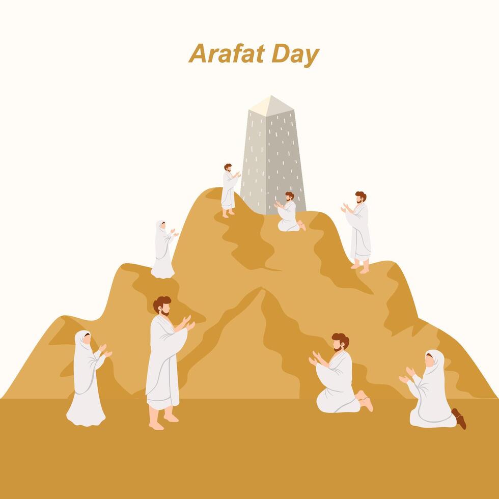 Muslim pilgrims praying in arafat day vector
