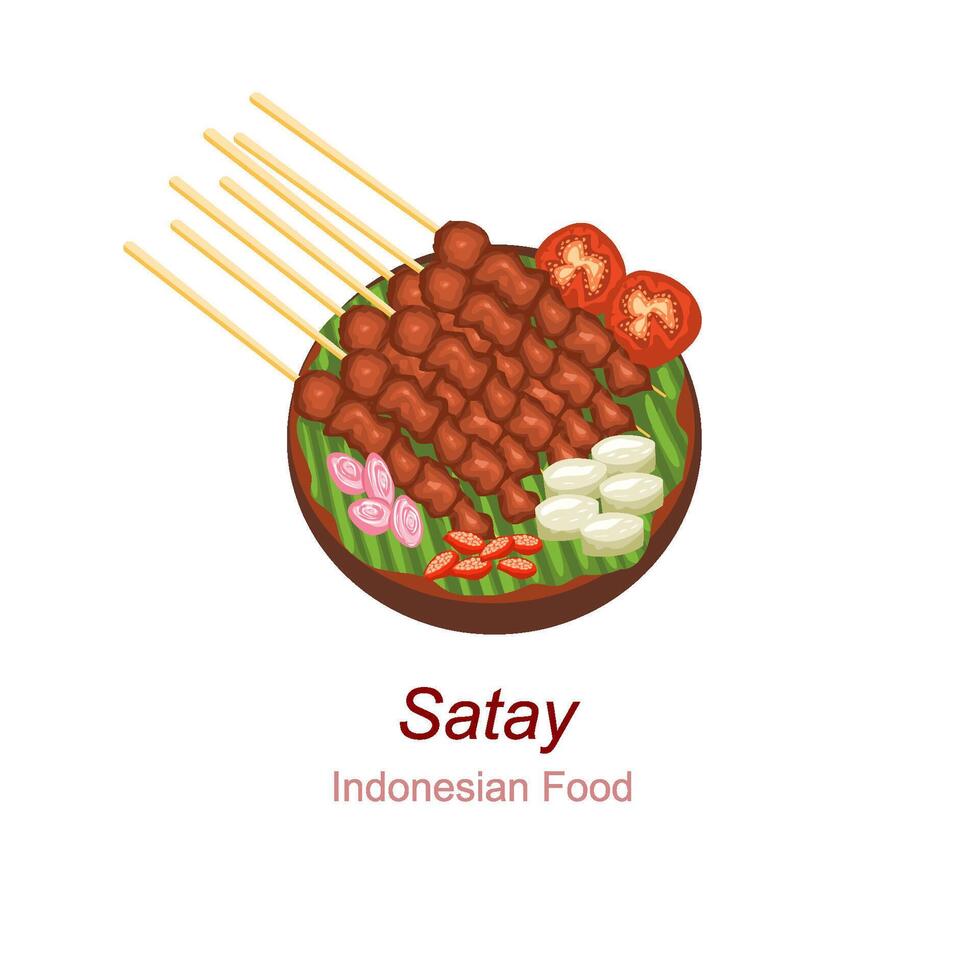 indonesio comida satay ayam o pollo barbacoa con nuez salsa vector