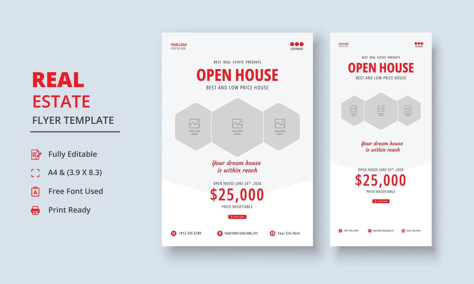 Open House Poster, Real Estate Flyer Template, House for sale poster vector