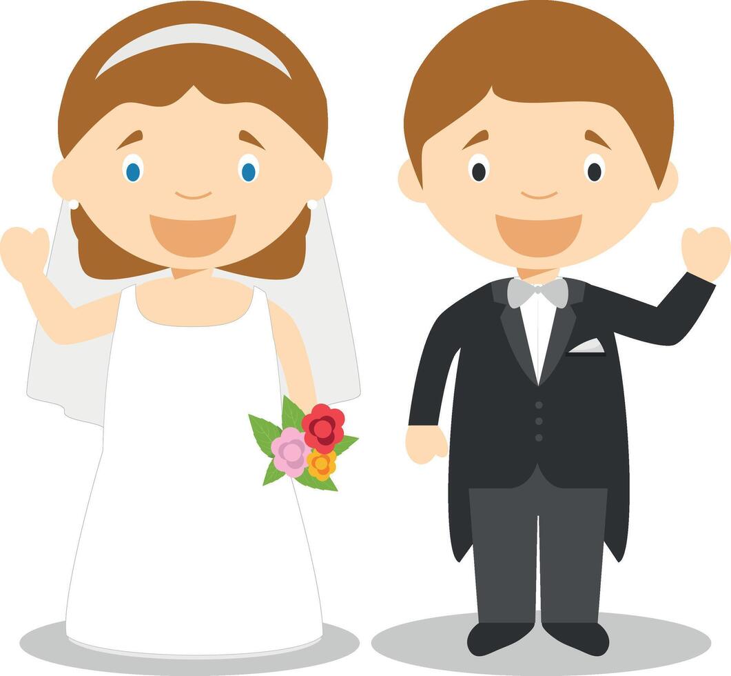 Caucasian newlywed couple in cartoon style illustration vector