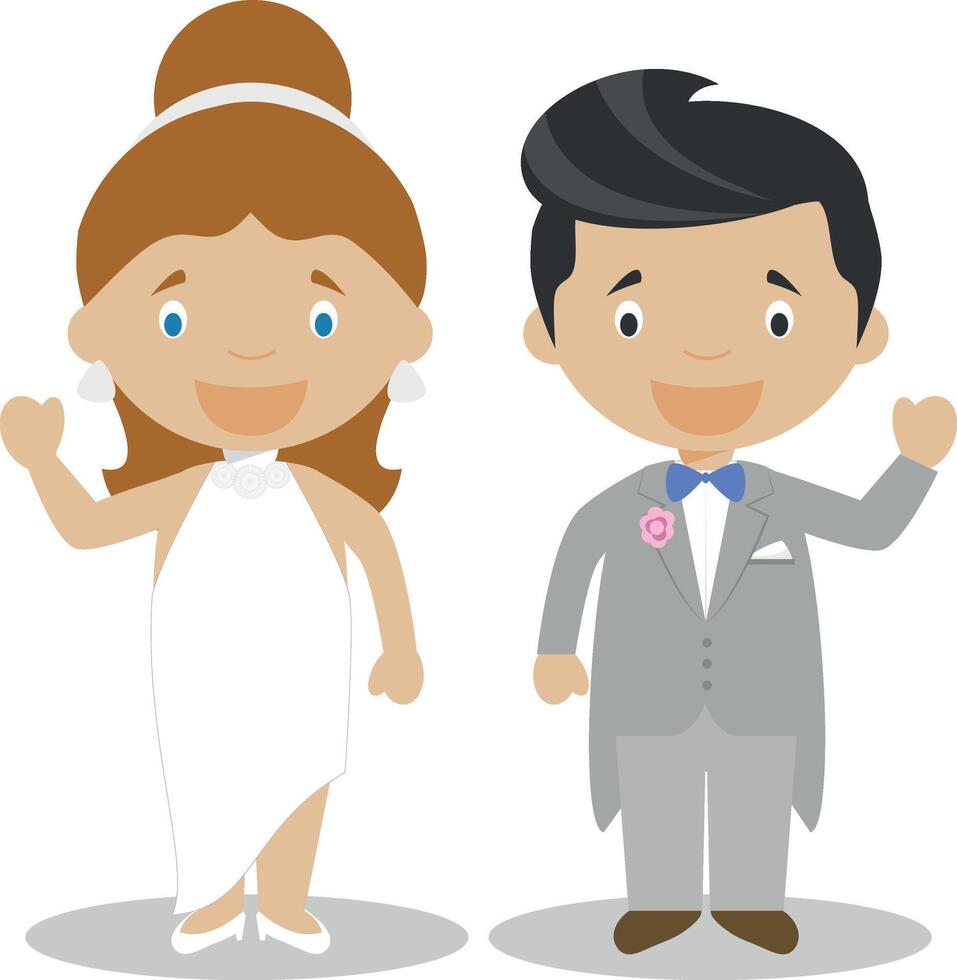 Mestizo newlywed couple in cartoon style illustration vector