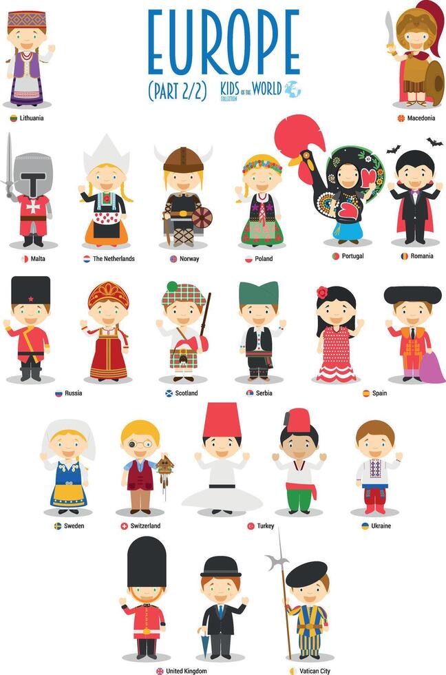 Kids and nationalities of the world . Europe Set 2 of 2 vector