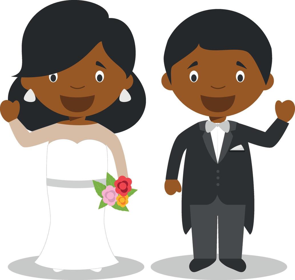 Black newlywed couple in cartoon style illustration vector